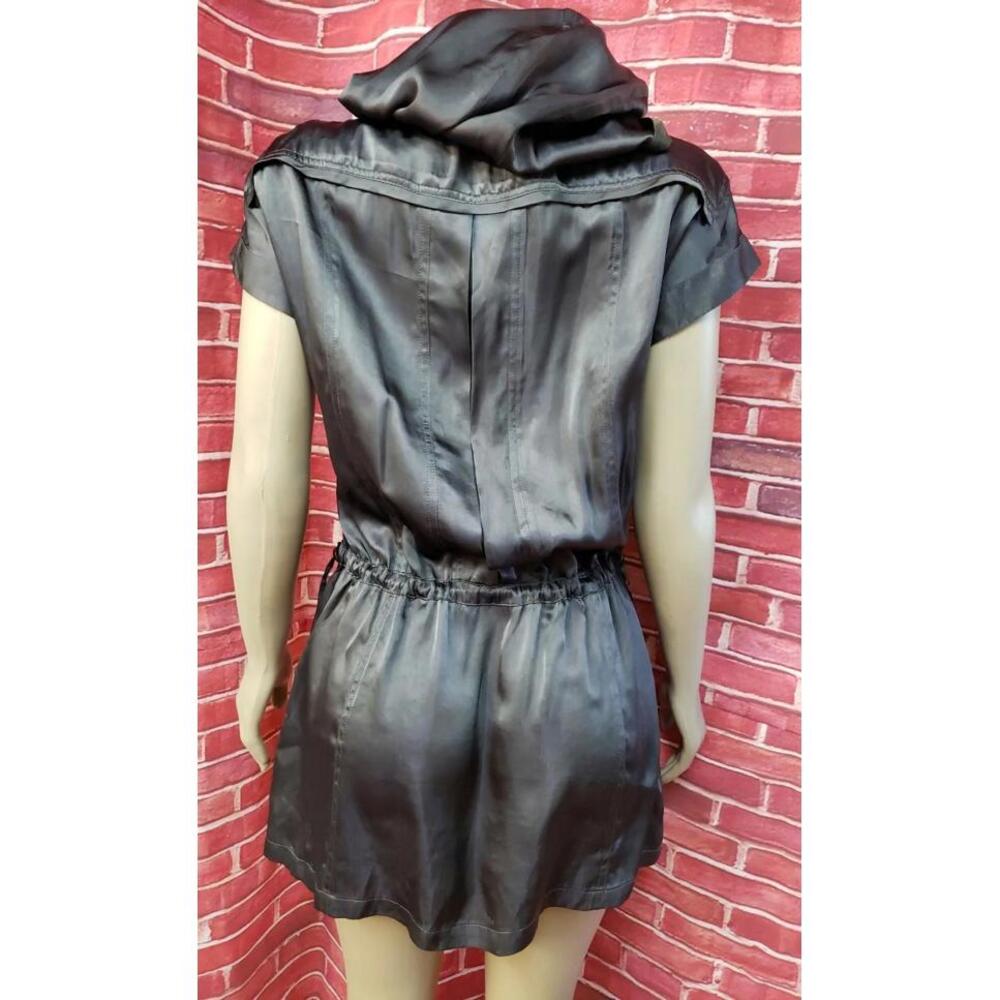 Nanette Lepore Gray Satiny Size XS Hooded Women's Mini Dress Buttons Front #C - Picture 5 of 10